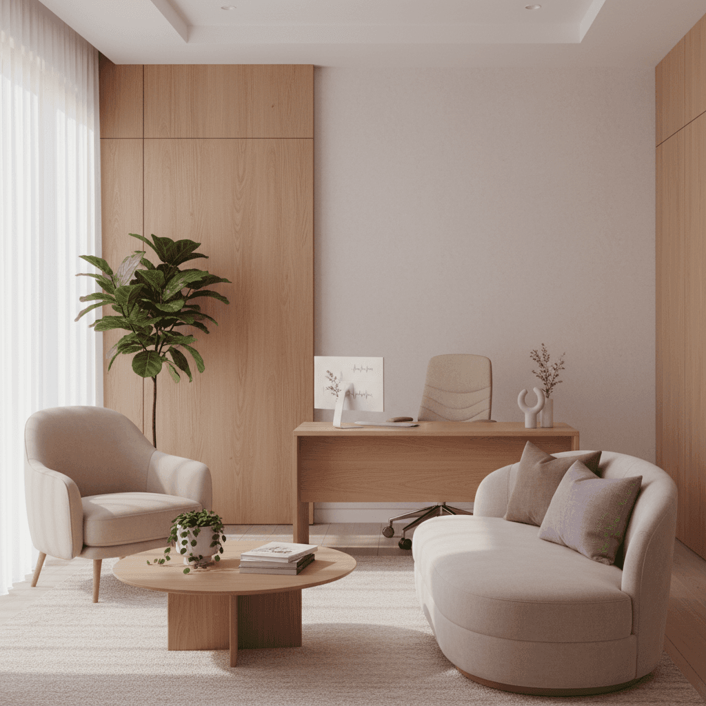 Calm, modern endocrinology consultation room with warm natural light